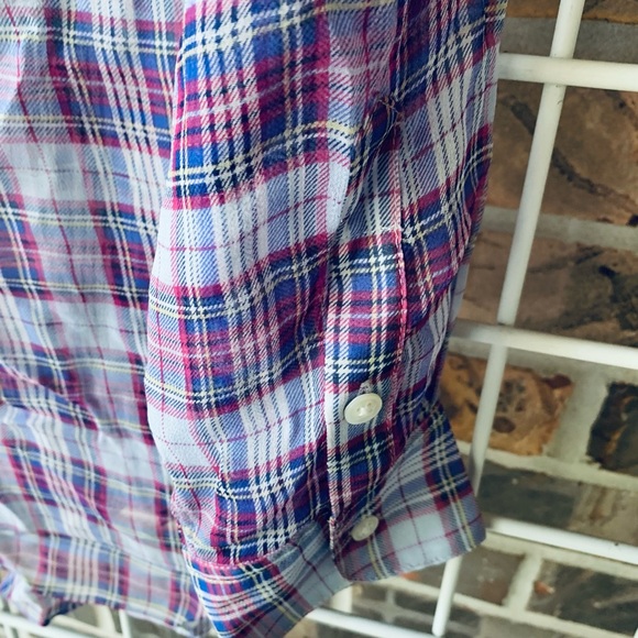 McLaughlin top small 100% silk purple lavender checkered button up down - Picture 6 of 6